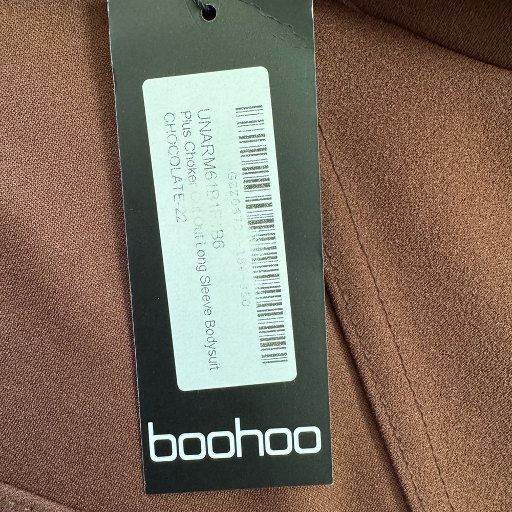 Boohoo Chocolate Brown Choker Cutout Long Sleeve Bodysuit Size 18 New With Tags - Picture 5 of 9